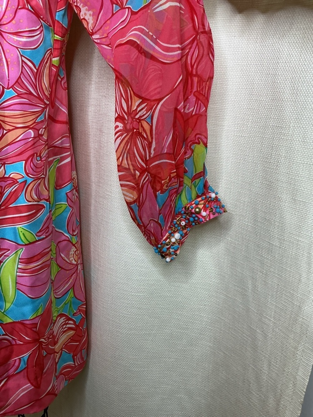 Lilly Pulitzer Pink Floral Beaded Tunic Dress Size 10 Resort Chic - Picture 6 of 11